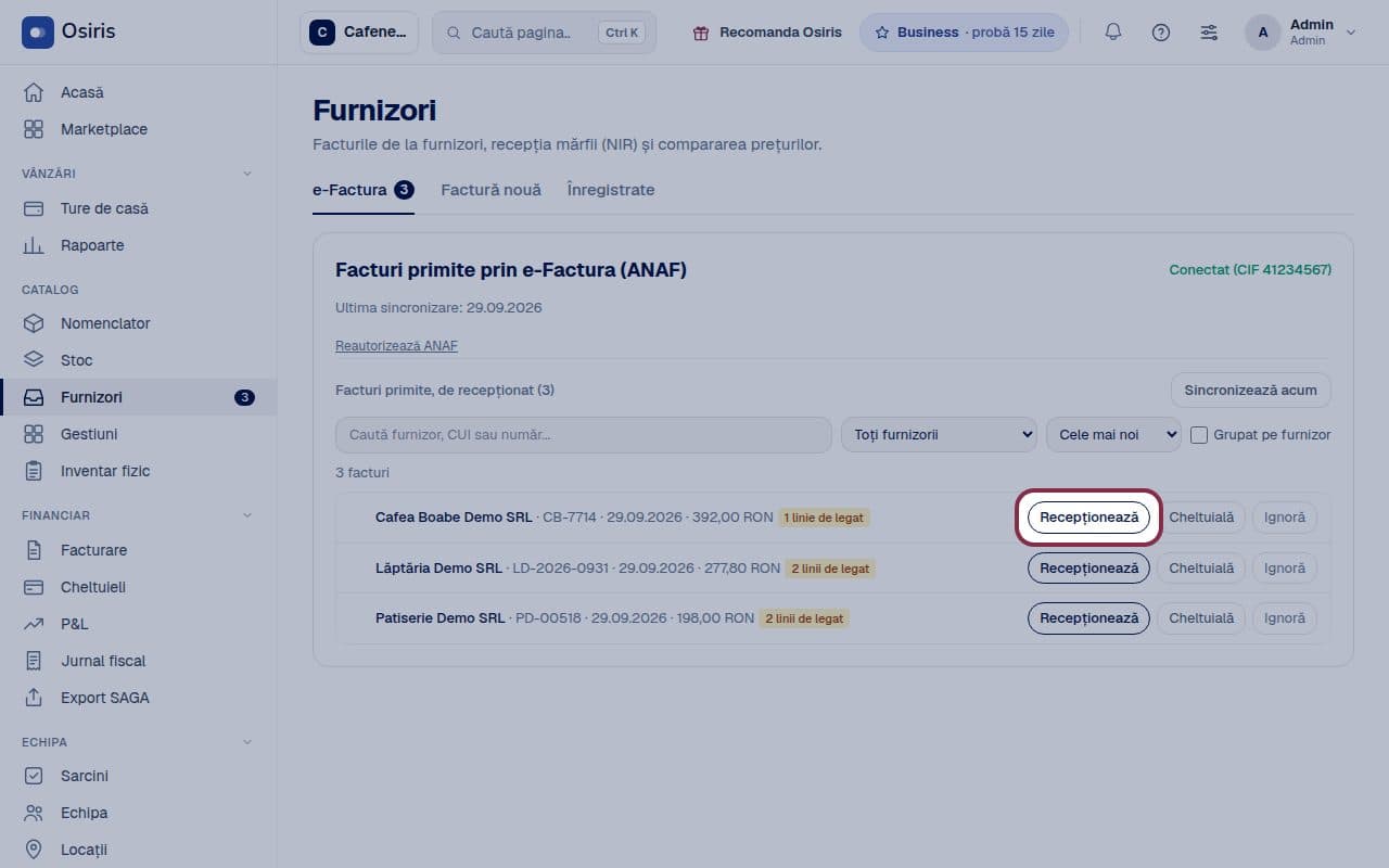 Captură din lecția video „Facturile de la furnizori prin e-Factura”
