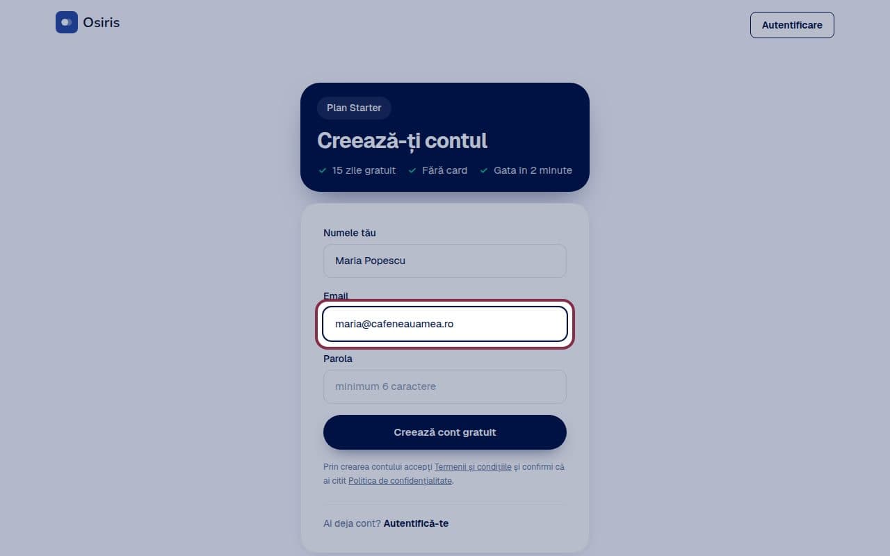 Pasul 2: Completează numele și emailul
